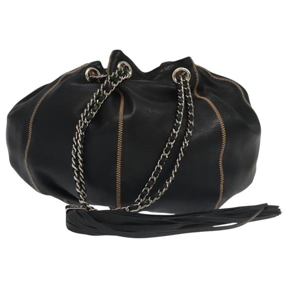 CHANEL Chain Purse Shoulder Bag Lamb Skin Black CC - Picture 1 of 16